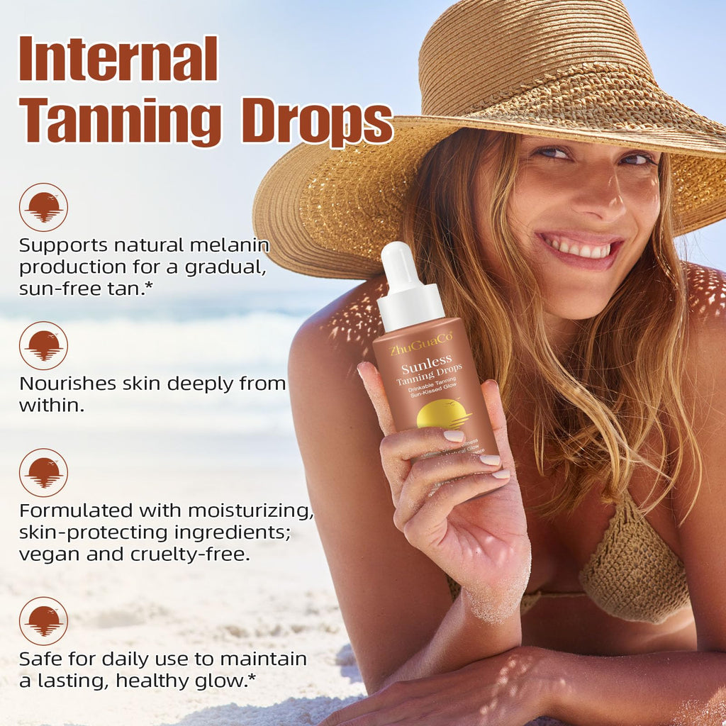 Sunless Tanning Drops To Drink,Drinkable Sunless Tanning Drops,Oral Drink Moisturizing Bronzing Tanner for Face & Body,Sun-Kissed Glow for All Skin