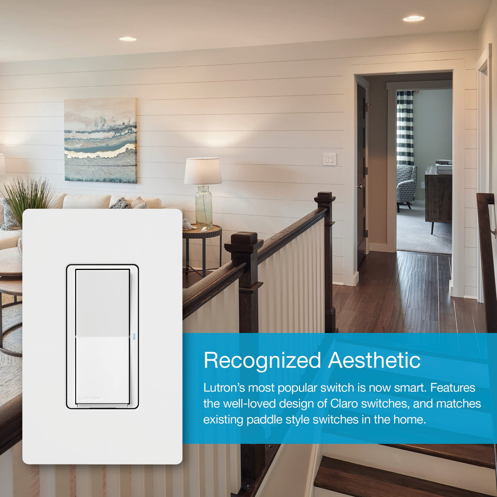 Lutron Claro Smart Light Switch for Caseta Lighting, for LED Lights, Fans, 5 Amp, Single-Pole/3-Way, Neutral Required, DVRF-5NSS-WH-3, White, 3 Pack