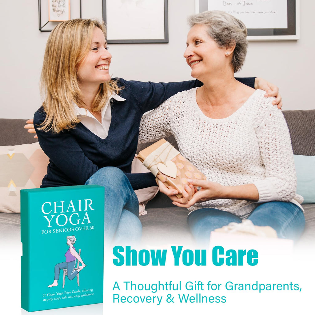 Chair Yoga Cards for Seniors Over 60, 53 Chair Yoga Pose with Step-by-Step Guides, Large Print Exercise Cards for Elderly, Gifts for Grandparents,Grandpa,Grandma,Get Well Gifts