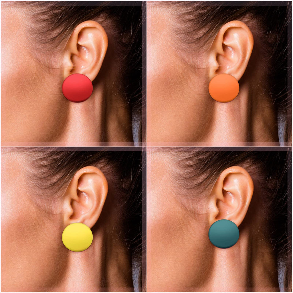 Epakh 20 Pairs Round Button Earrings Large Circle Acrylic Stud Earrings Disc Geometric Earrings Solid Color Retro Neon Button Earrings for Women