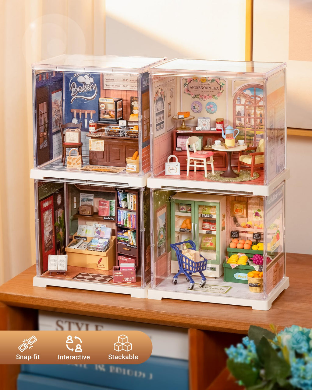 Rolife Mini Super Creator Series, DIY Miniature Memory Book Store Dollhouse House Kit, Bulid Scenary for Action Collectible Figures,Creative Gifts for Women Kid Adults