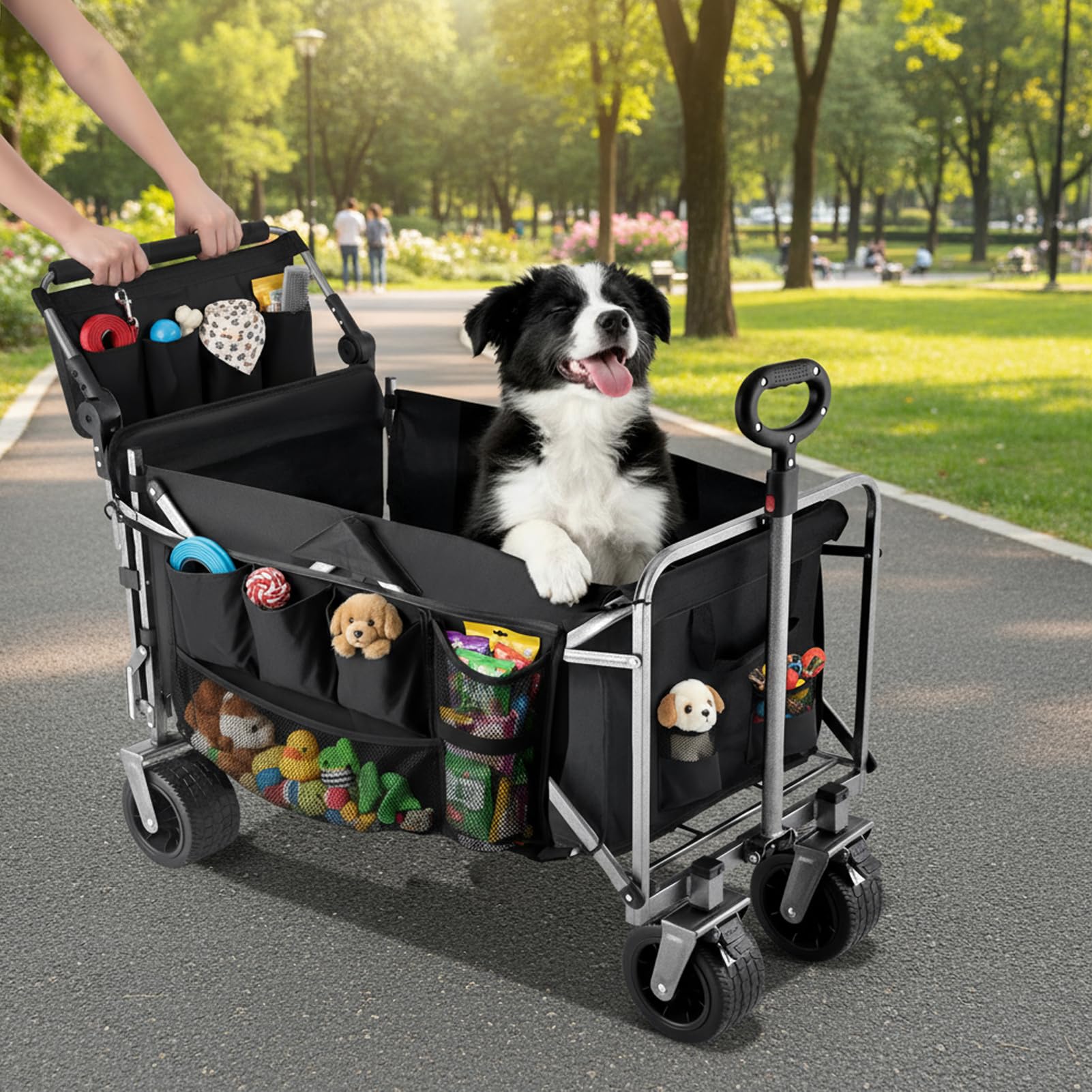 nuzzpawur Dog Wagon for Large Dogs Up to 400 lbs, Foldable Dog Stroller for Medium to Large Dogs with Tailgate, Pet Carts with Wheels for Walking, Beach, Garden, Camping, Sport, Black L