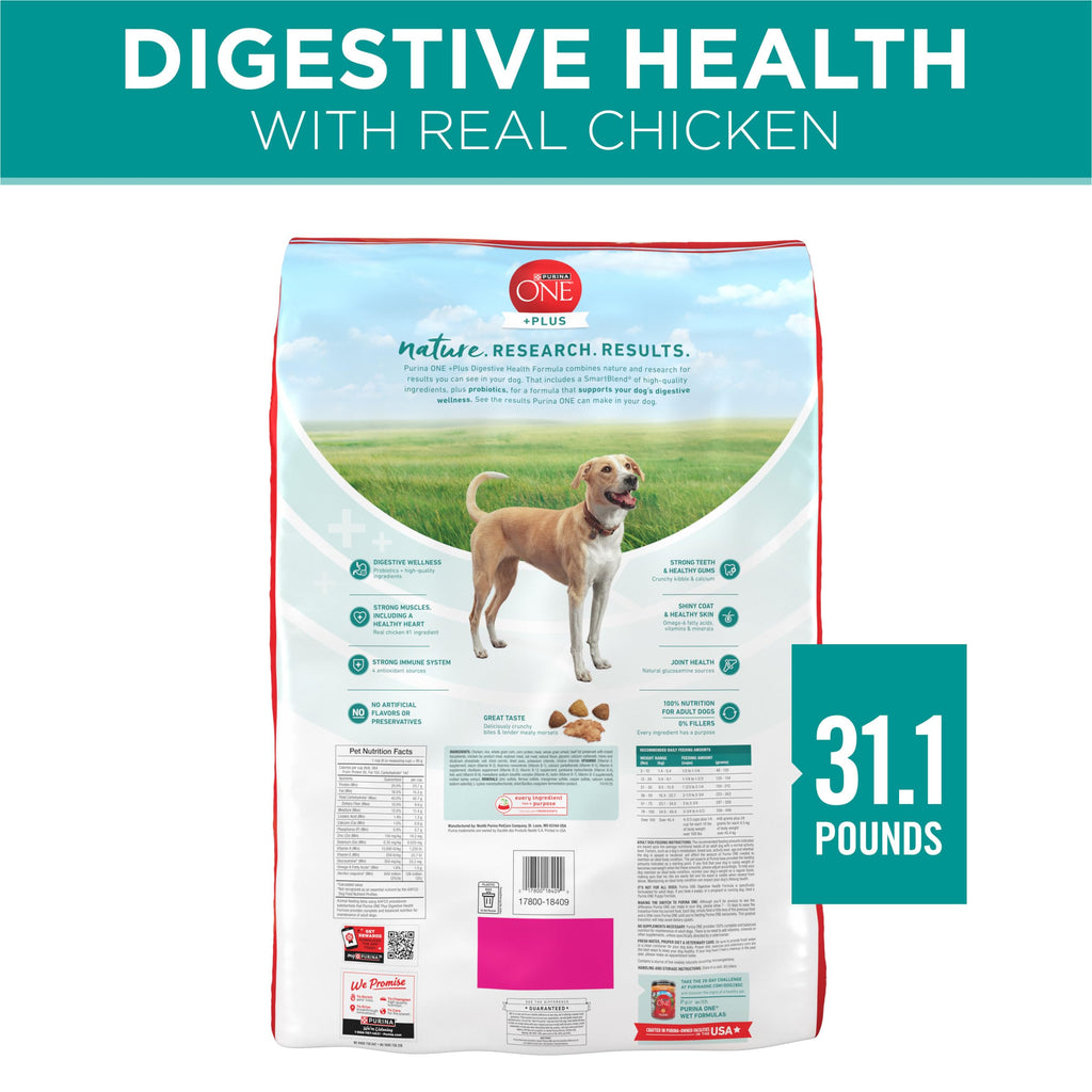 Purina ONE Plus Digestive Health Dry Dog Food, Chicken, 31.1 lb Bag