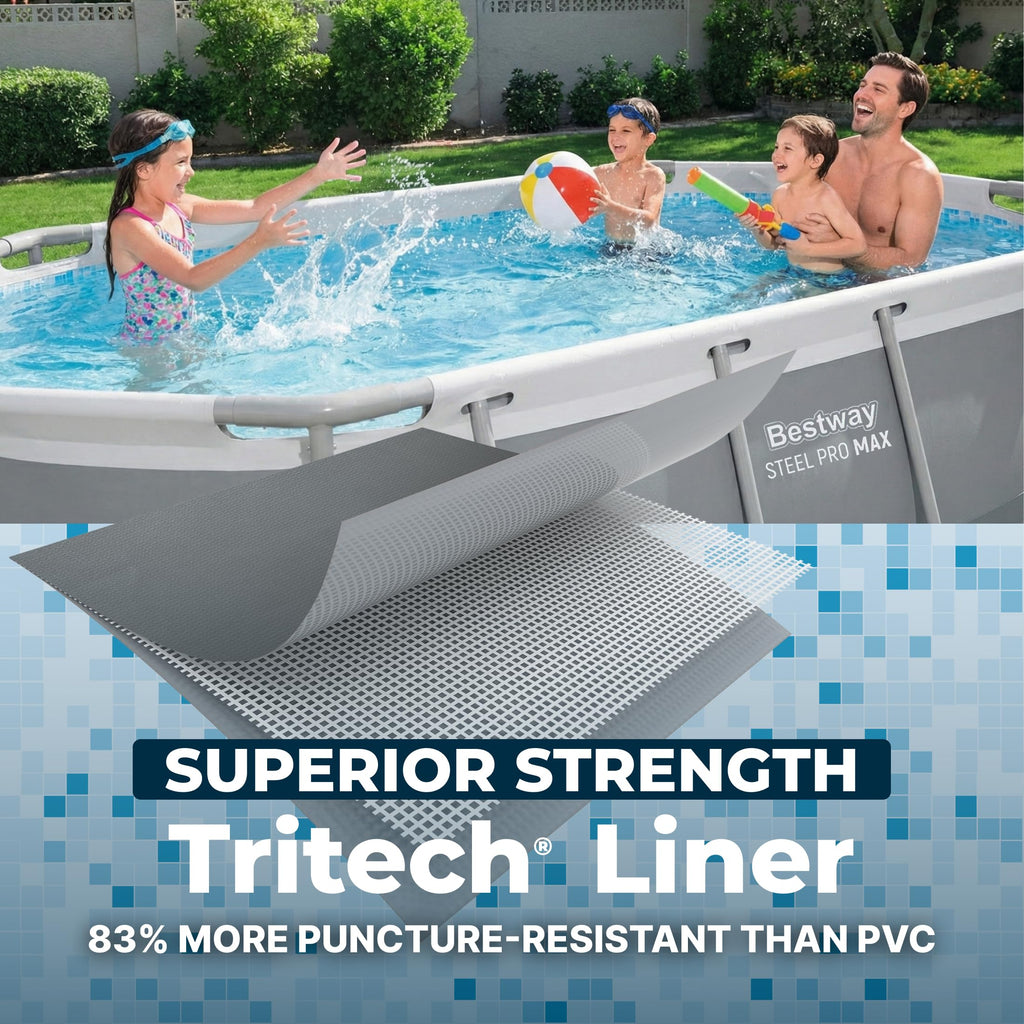 Bestway Steel Pro MAX 10' x 6'7' x 33' Oval Above Ground Swimming Pool Set, 330 GPH Filter Pump, Tritech Puncture Resistant Liner, ClickConnect Steel Frame, Gray