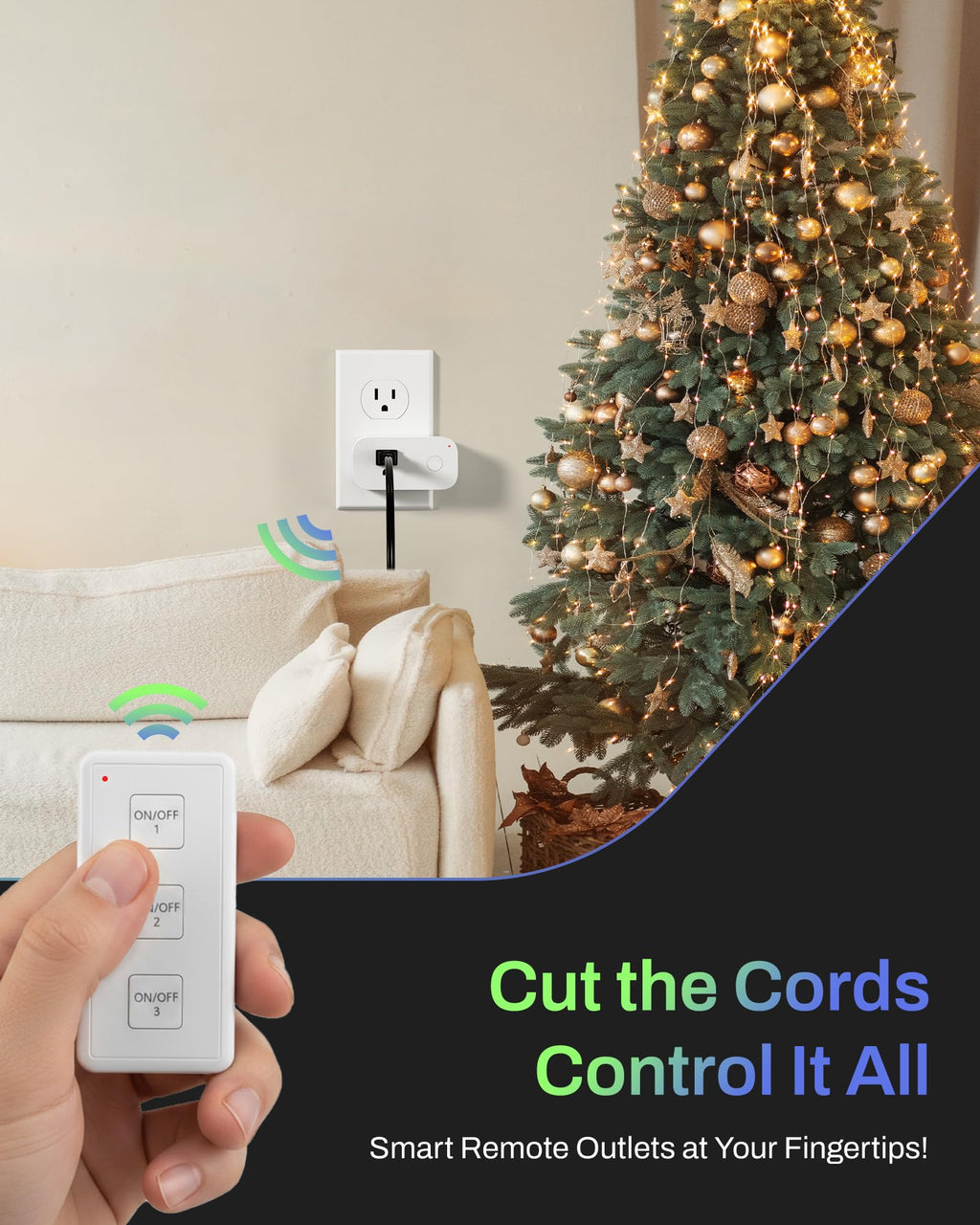 BN-LINK Wireless Remote Control Outlet Switch – 3-Outlet Kit with Magnetic Remote & Wall-Mount Holder, Remote Plugs for Lights & Appliances, Outlet Remote Control Wireless, Up to 100 ft Range