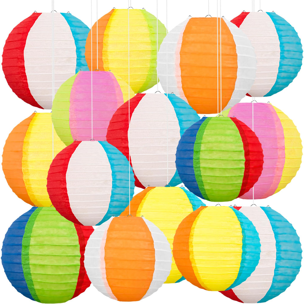 Renbuzhu 30PCS Beach Ball Paper Lanterns Bulk Pool Summer Luau Hawaiian Tropical Hanging Party Decorations Indoor Outdoor