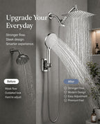 Shower Head High Pressure,10" Rain Shower Head With Handheld Spray Combo, Shower Heads with Hose and 11'' Angle Adjustable Extension Arm, Waterfall Showerhead, Dual Detachable Shower Head