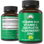 Peak Performance Immune Support Supplement - 6 Top Ingredients Vitamin D3 K2, Vitamin C, Elderberry, Zinc, Quercetin - Includes 5000 IU Vitamin D - Immunity Capsules - Supplements for Women and Men
