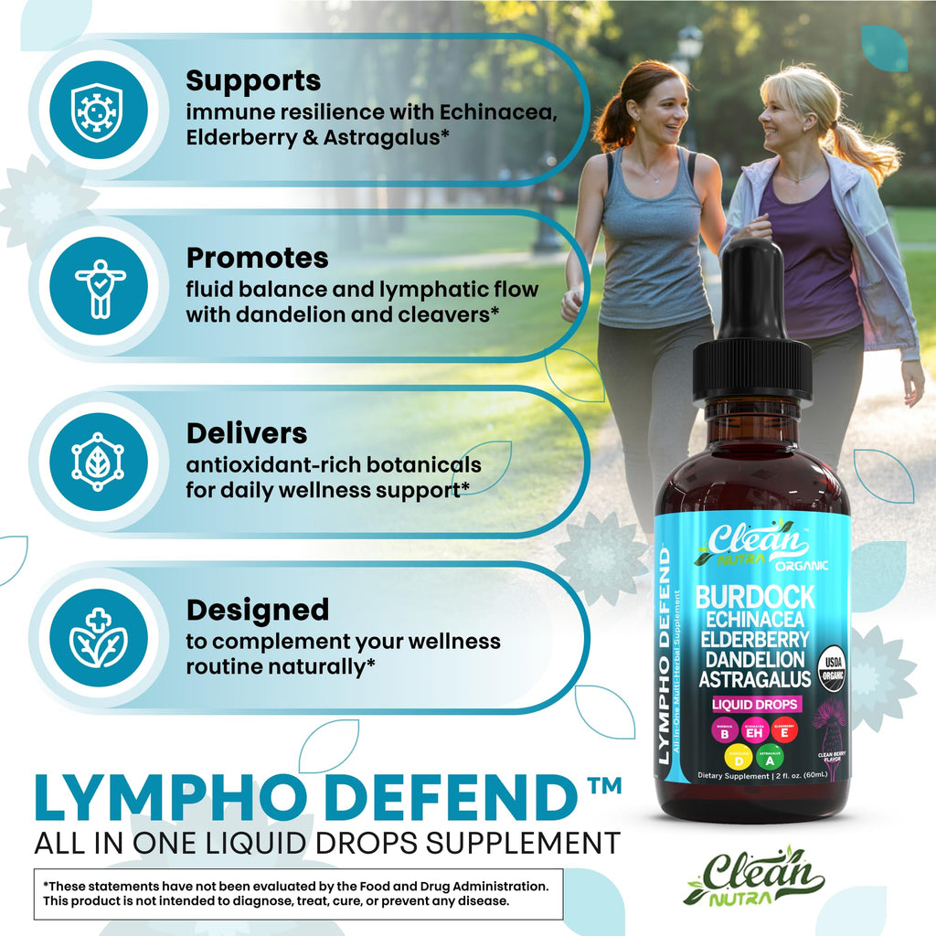 Organic Lymphatic Drainage Supplement | Lymphatic Support Drops | Burdock Root Echinacea Elderberry Dandelion Astragalus Milk Thistle Sea Moss Red Clover Cleanse Marigold Drop by Clean Nutra
