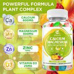 Calcium Magnesium Zinc Supplement with Vitamin D3, Sugar Free Calcium Gummies for Women Men, High Potency Magnesium Gummies for Bone & Muscle & Immune Health, Mixed Flavors - 120 Count