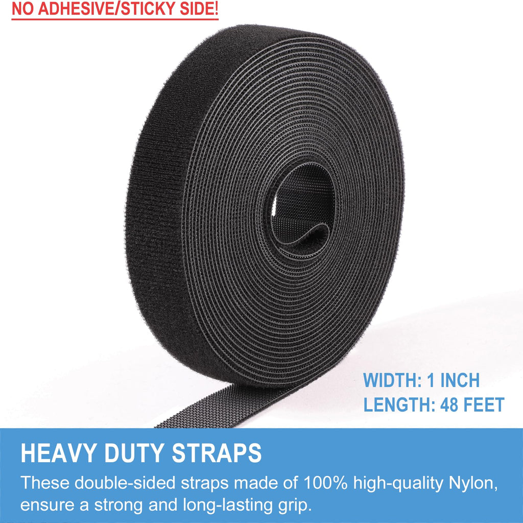 1in x 48ft | Hook and Loop Straps Heavy Duty | Double Sided Self-Gripping Strips | Reusable Multi-Purpose Wrap Roll for Home, Office, Data Center, and More