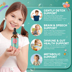 200mg Zeolite Detox for Kids & Adults, 20-in-1 Herbal Liquid with 300mg Chlorella, 200mg Milk Thistle, Cilantro, Vitamins & Probiotics Supports Speech, Cleanse, Immune & Gut Health, Berry Flavor, 60ML