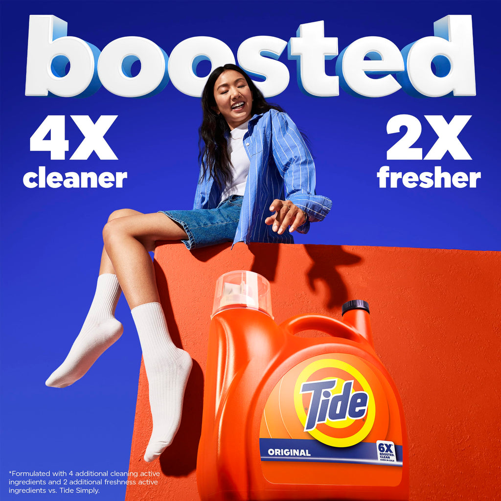 Tide Liquid Laundry Detergent, Original Scent, 126 Loads, 158 fl oz, Boosted Clean even in cold water, laundry soap, concentrated liquid detergent