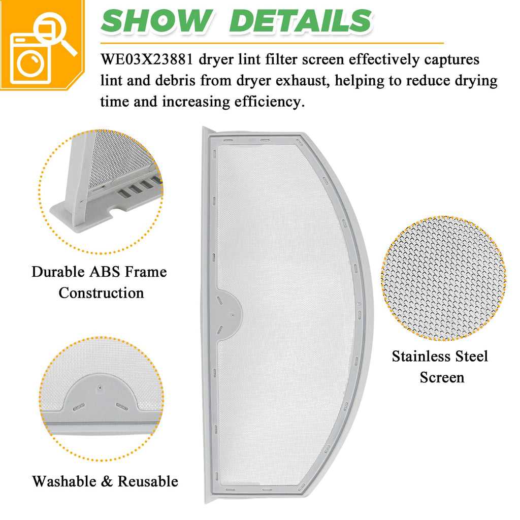 GTD42EASJ2WW GTD33EASK0WW GTX22EASK0WW WE03X23881 Dryer Lint Filter Replacement for GE Hotpoint Dryer Filter WE03X23881 StainlessSteel general electric appliances dryer lint filter screen by Techecook
