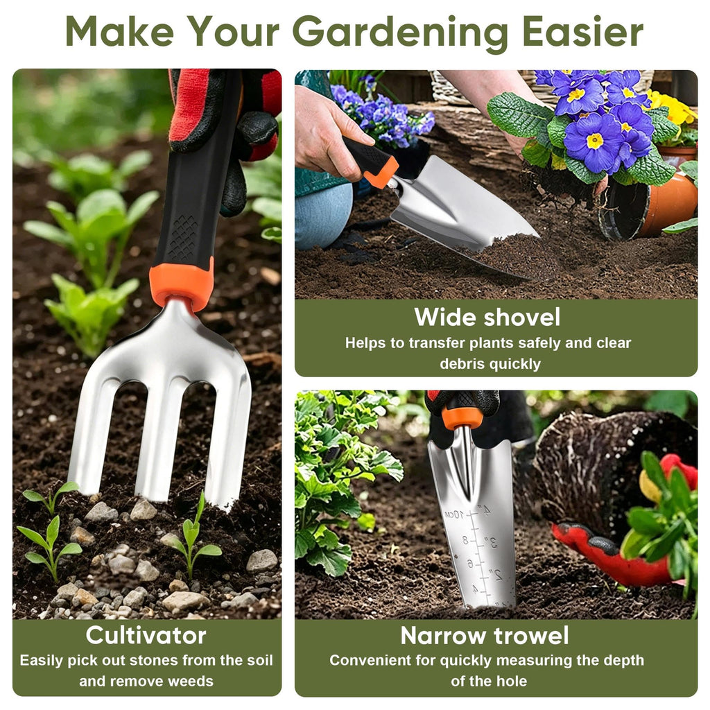 Joyfair Gardening Tools, 8 Pcs Stainless Steel Heavy Duty Garden Tool Set