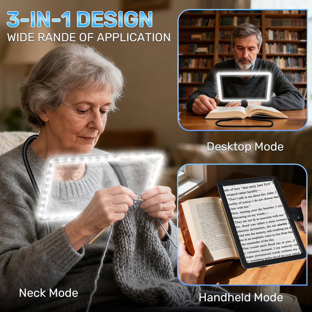 5X Neck Magnifying Glass with Light, Magnifier with Light Hands Free, Full Book Page Magnifier with 3 Light Modes, Flexible Gooseneck for Seniors Reading Low Vision