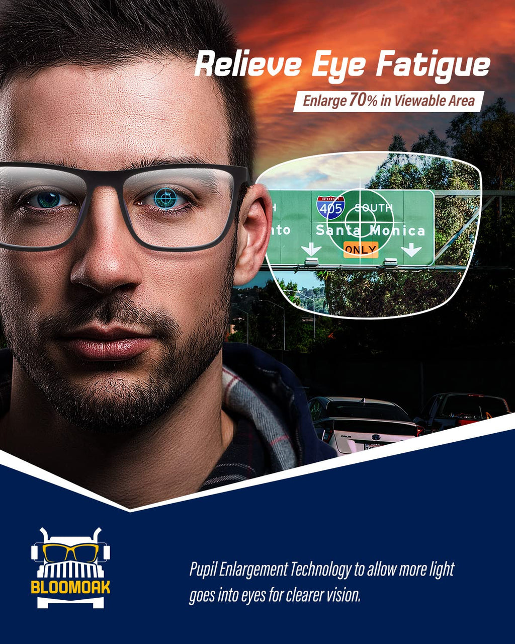 B BLOOMOAK Clear Night Driving Glasses, Anti-Glare Night Vision Glasses with AR Coating, Lightweight PC Lenses for Men Women