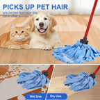 Microfiber Mop Cloth Heads Replacements: One Mop Handle with Two Blue Microfiber Cloth Heads Compatible with All Standard US Threading Pole