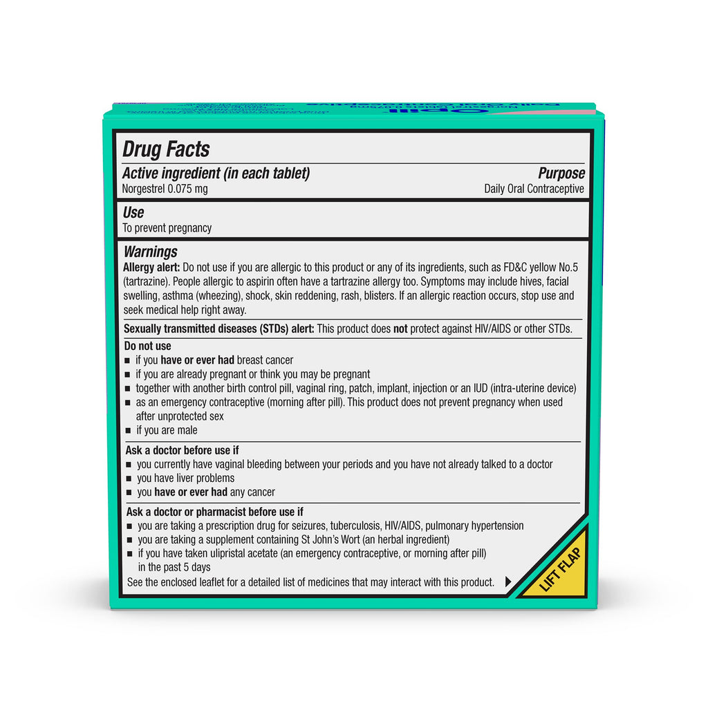 Opill Daily Birth Control Pills, OTC Progestin-Only, 28 Count
