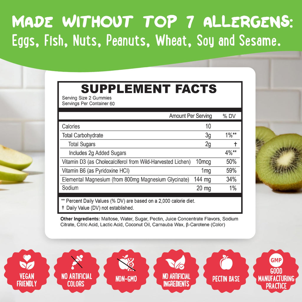 Center-Filled Magnesium Glycinate Gummies 400MG - High Absorption for Kids, Teens & Adults - Supplement for Sleep, Calm & Muscle Relaxation with B6 & D3 - Gluten Free & Vegan Friendly - 120 Count