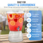 Drink Dispensers for Parties (2.5 Gallon) Large Plastic Water Dispenser for Counter Tops, No Mess, Easy to Assemble & Wash, Up to 40 Drinks, For Drinks, Juice, Punch & Water (2 Pack)