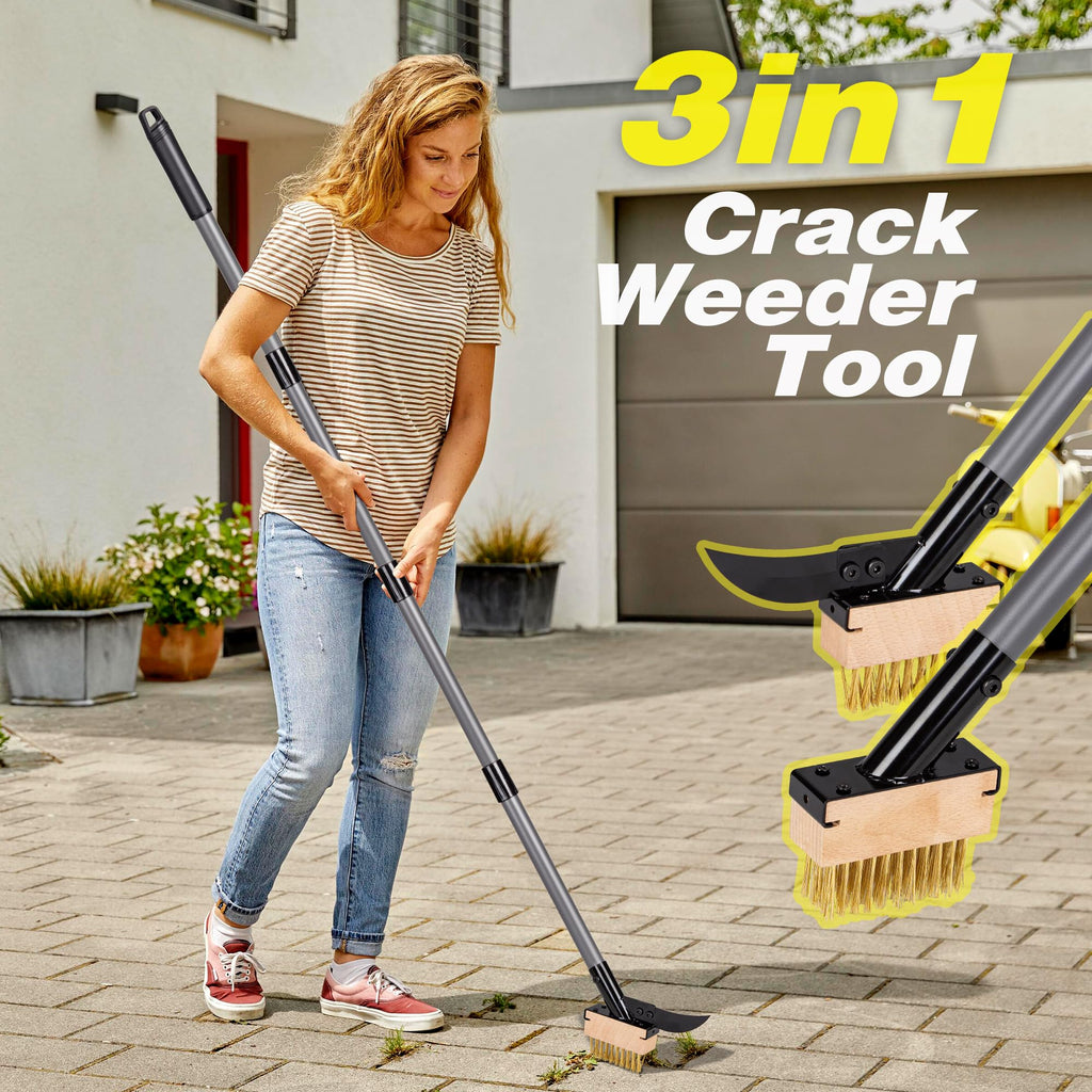 Walensee 66.5in Adjustable 3-in-1 Crack Weeder & Moss Remover Brush Tool