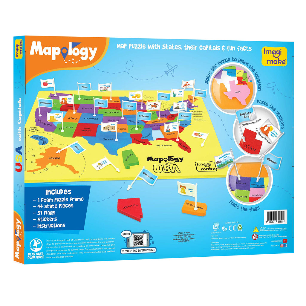 Imagimake Mapology USA Map with Capitals | Learning States and Capitals | US Geography Toys for Ages 8-13 | Jigsaw Puzzles for Kids Ages 8-10 | Educational Back to School Gifts for Kids Age 5-7 & 9-12