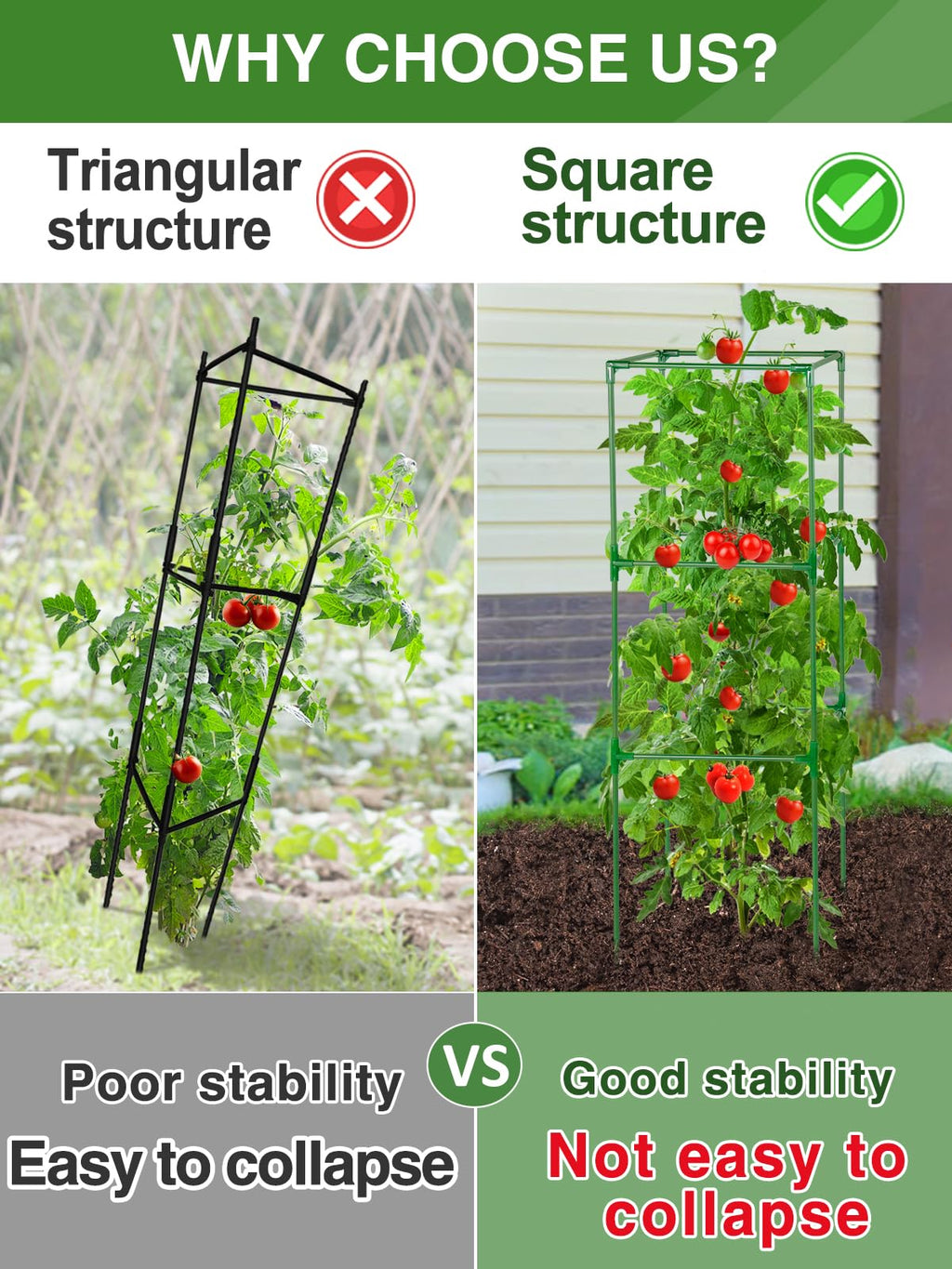 PAMASE 45x14.5x14.5in Square Tomato Cage for Garden, 3 Pack