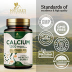 Calcium 1200 mg with Vitamin D3 - Bone Health Supplement, Vitamin D & Calcium Supplements for Women & Men - Bone Strength, Teeth & Immune Support, Nature's Calcium Pills, Bottled in USA - 240 Tablets