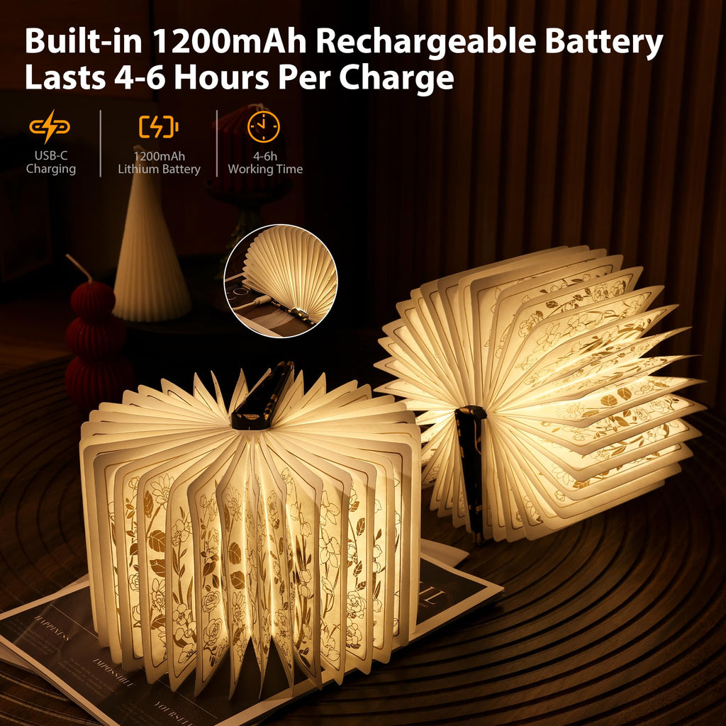 ZBOLE Book Lover Gift, Folding Book Lamp Decor, Portable Print Book Light