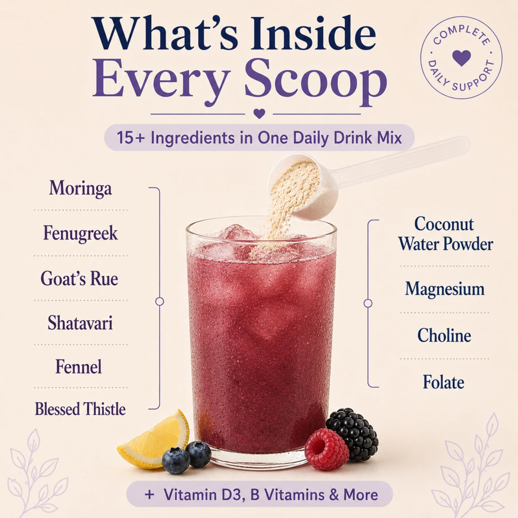 Complete Lactation Drink Mix Smoothie Supplement for Breastfeeding & Milk Supply Support with Moringa, Goat’s Rue, Shatavari, Fenugreek, Blessed Thistle, Vitamins & Electrolytes