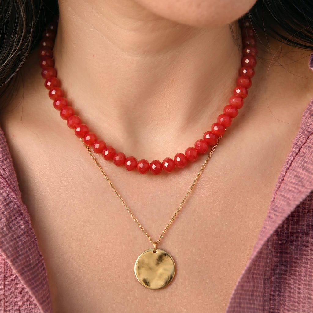 Badu Red Gemstone Beaded Necklace for Women Natural Stone Bead Beach Choker Necklace Fashion Trendy Jewelry Gifts