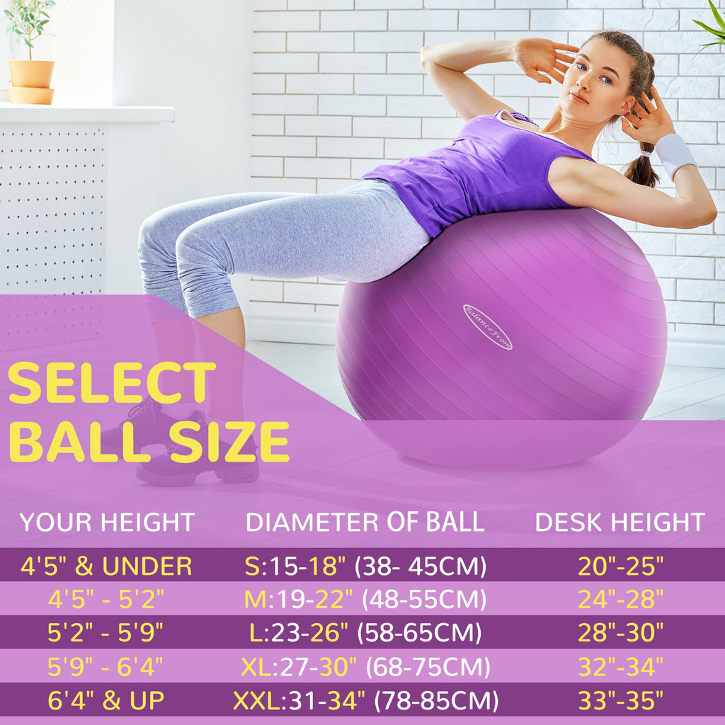 Fitvids Anti-Burst and Slip Resistant Exercise Ball - Yoga, Fitness, Birthing Ball With Quick Pump, 2,000-Pound Capacity, Purple, 26-inch, L