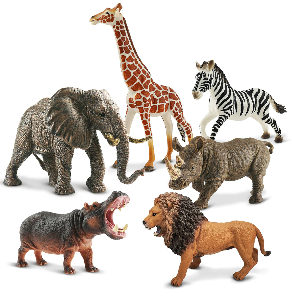 Zippytots 6PCS Safari Animal Figure Toys for Kids 3-5 Realistic Plastic Jungle Animal Figurines African Wildlife Learning Toys for Kids Boys Girls Toddlers