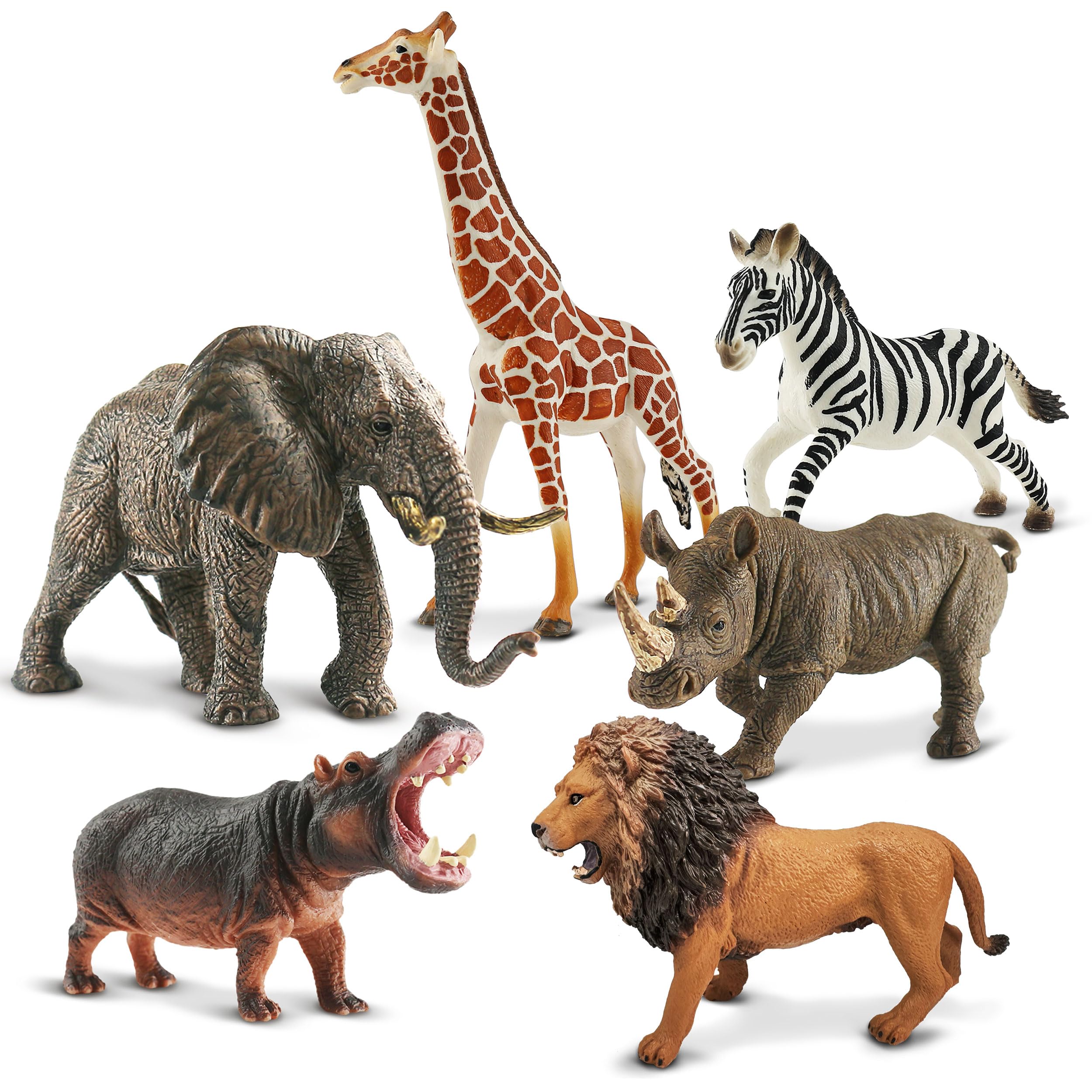 Zippytots 6PCS Safari Animal Figure Toys for Kids 3-5 Realistic Plastic Jungle Animal Figurines African Wildlife Learning Toys for Kids Boys Girls Toddlers