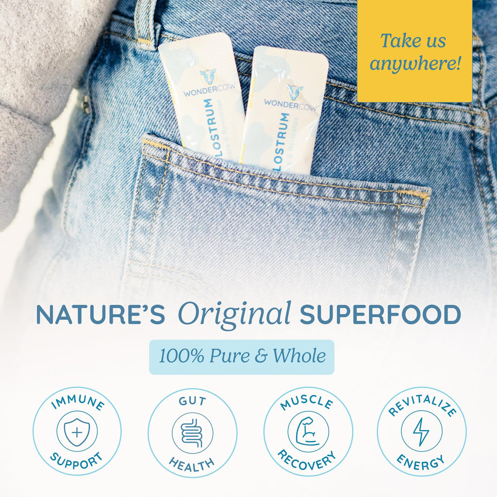 WONDERCOW Colostrum Supplement Powder for Gut Health, Immune Support & Wellness | Natural IgG Pure Whole Bovine Colostrum Superfood, Unflavored, 30 Servings