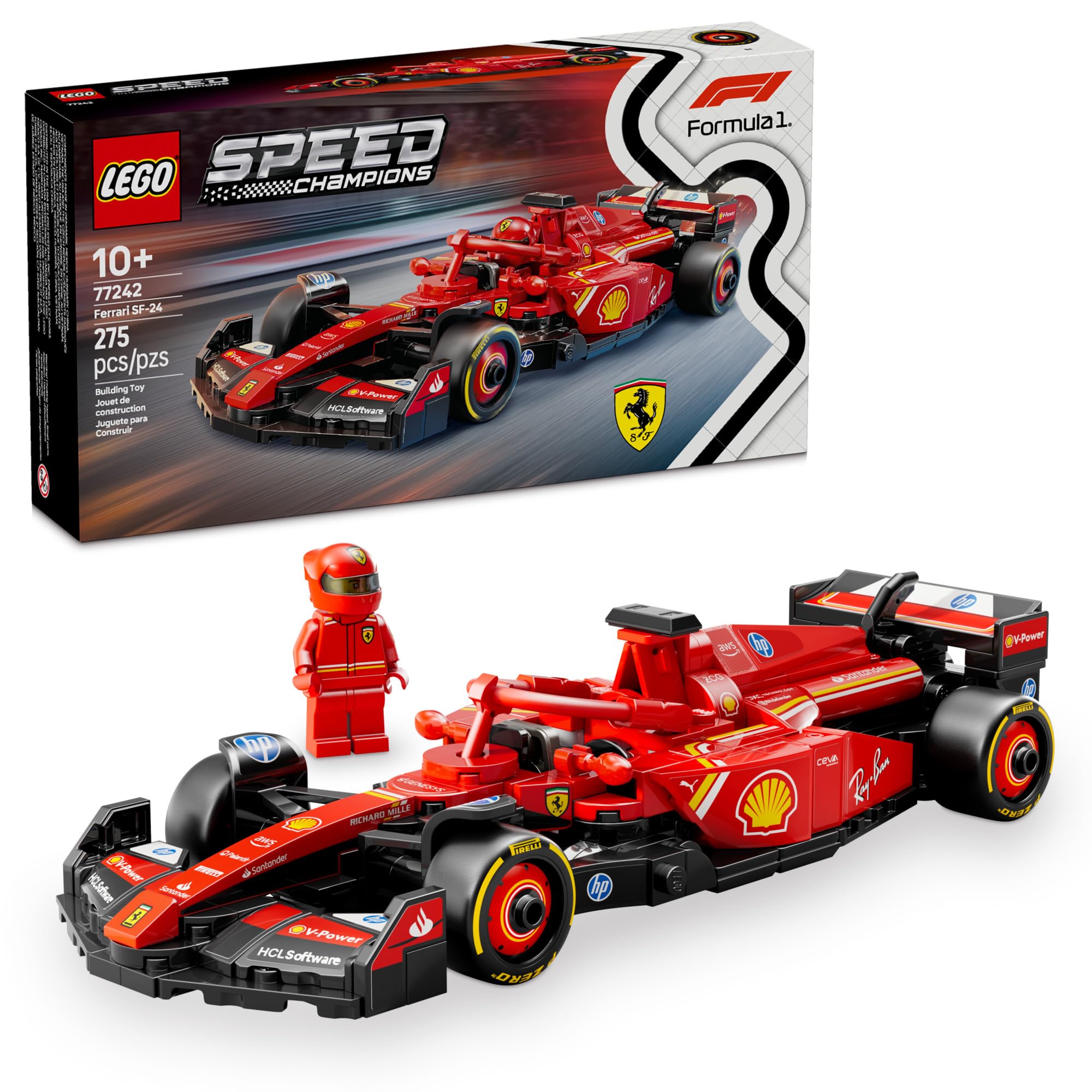 LEGO Speed Champions Ferrari SF-24 F1 Race Car Toys - Building Sets for Kids, Boys & Girls, Ages 10+ - Ferrari F1 Model Car Kits for Display or Play - Gift Ideas for Birthdays and Fans - 77242