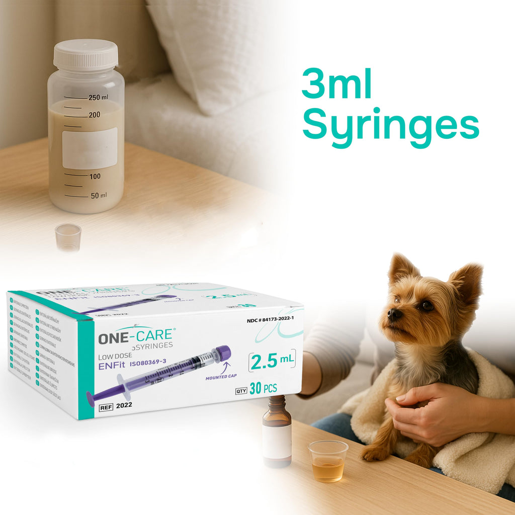 ONE-CARE ENFit Syringes 3ml with Mounted Cap, Sterile, 30/bx Blister-Packed Syringes