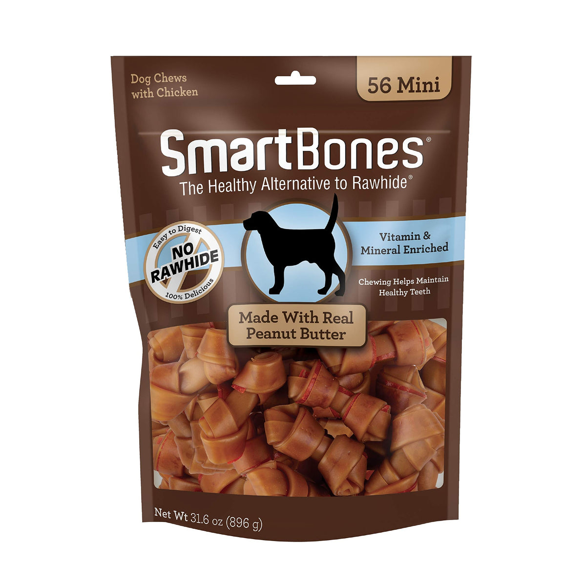 SmartBones Mini Bones Rawhide-Free Dog Treat, Real Peanut Butter, 56 Count