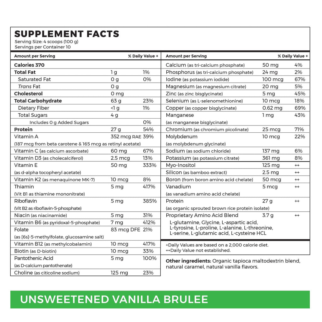 Absorb Plus Vegan Isolate Protein - Gut Health, Nutritional Support, Natural Ingredients, Non-GMO, Gluten-Free, Organic Sprouted Rice Protein (100g, Unsweetened Vanilla Brûlée)