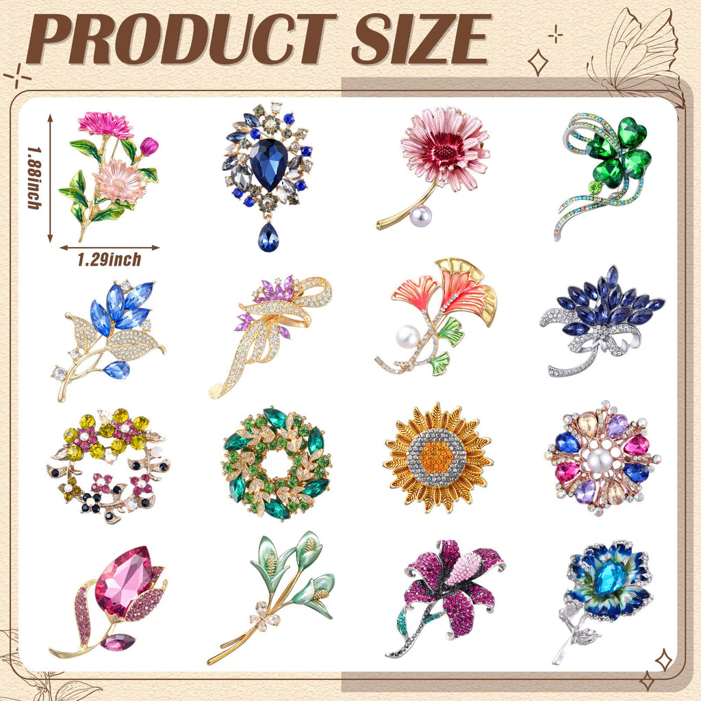 Sasylvia 16 Pcs Women Brooches Bulk Rhinestone Pins Set