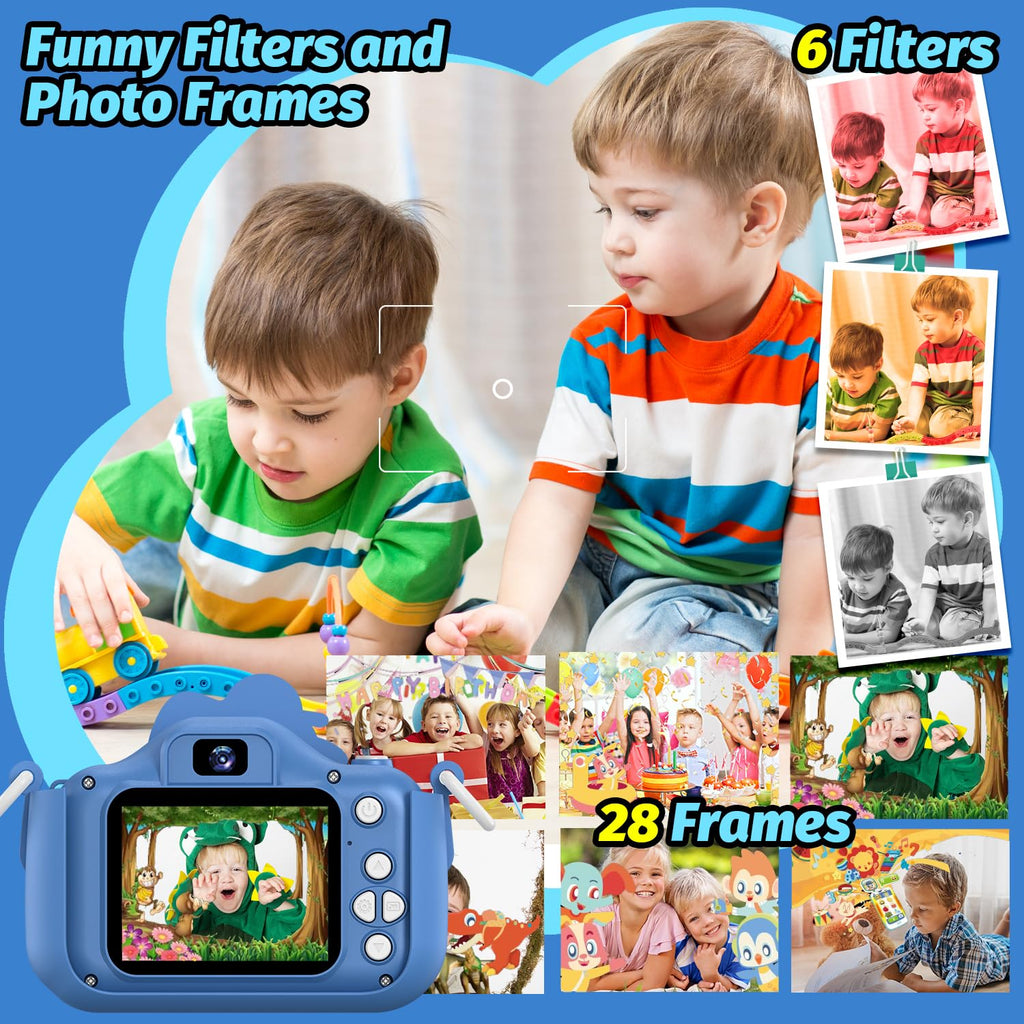 Dinosaur Kids Camera for Boys Girls, Toddler Digital Selfie Camera with Cute Protective Cover and SD Card, Christmas Birthday Gifts Toys for 3 4 5 6 7 8 9 10 11 12 Years Old Little Girls and Boys