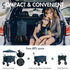 Portal 350L Collapsible Wagon Cart with Removable Canopy, 270LB Folding Utility Cart with Rear Door for Pet, Camping, Beach, and Outdoor Adventures