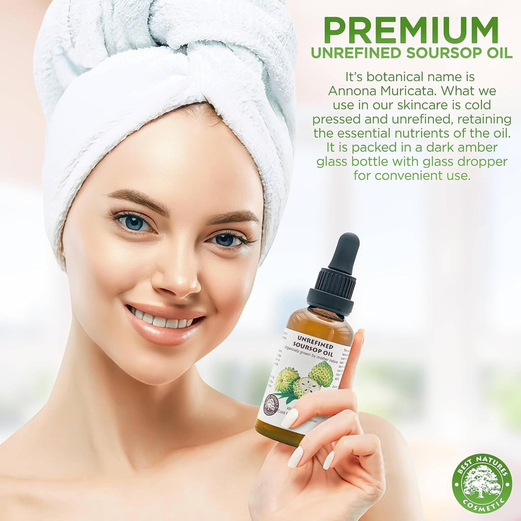 Best Nature's Cosmetics Virgin Soursop Graviola Guanabana Oil (Organic, Undiluted, Cold Pressed, Unrefined) 4 oz / 120 ml – Natural Moisturizer for Dry and Damaged Skin.