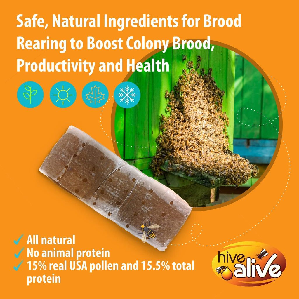 Pollen Patties for Honey Bees - 2lb (2x1lb) Bee Food with 15% Real USA Pollen, Full Dose of Hive Alive Concentrate, Seaweed Micronutrients, and Amino Acids - HiveAlive Feeding Program