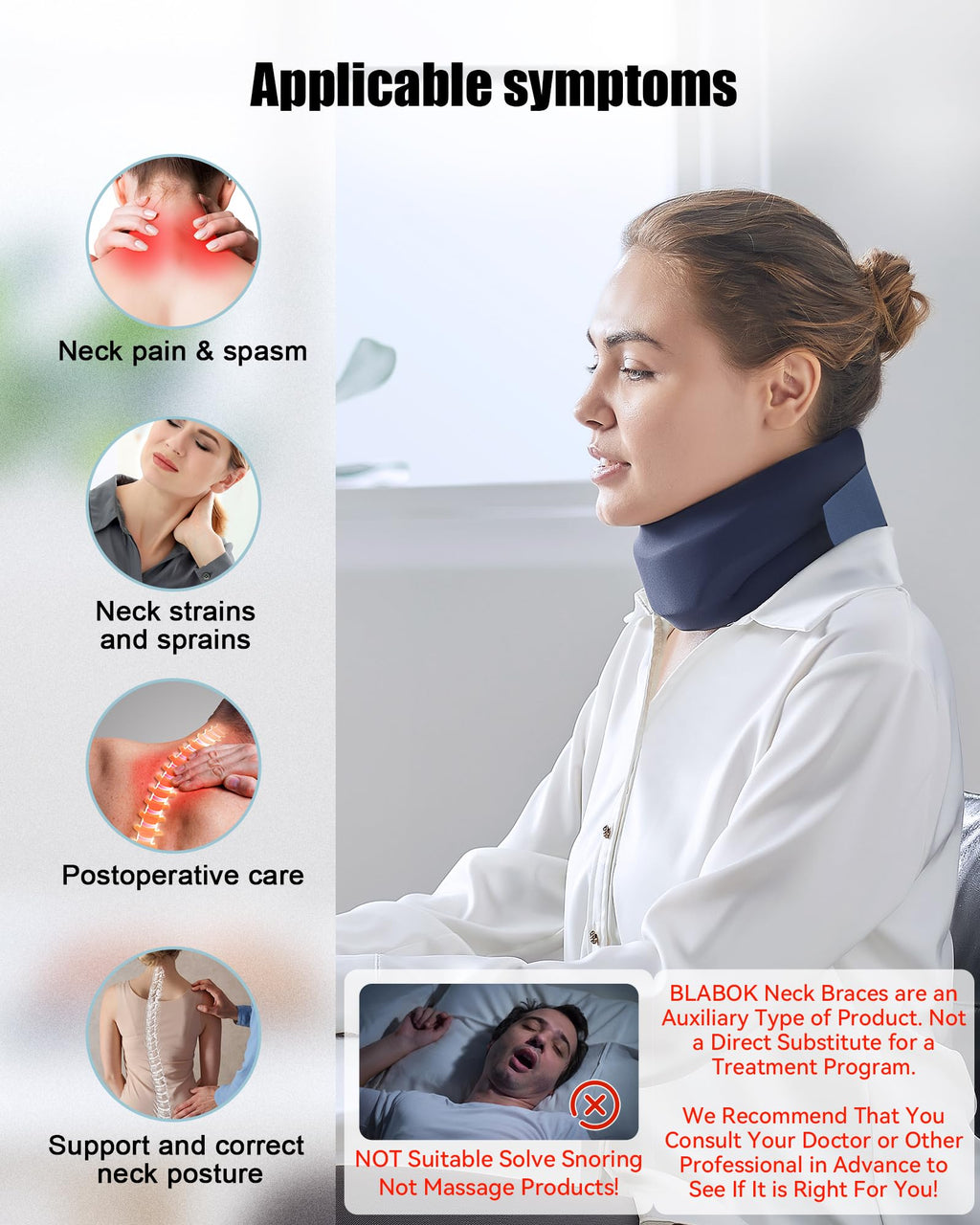 BLABOK Neck Brace for Sleeping - Cervical Collar Relief Neck Pain and Neck Support Soft Foam Wraps Keep Vertebrae Stable for Relief of Cervical Spine Pressure for Women & Men Prussian Blue Medium Size