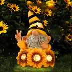 Joint Honglin Garden Funny Gnome Statue with Crystal Sunflower Lights