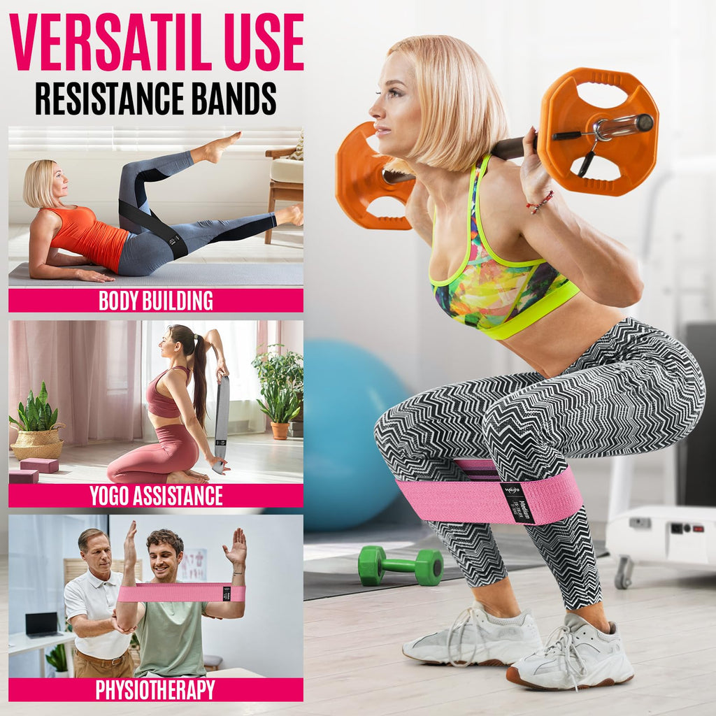 WALITO Resistance Bands for Legs and Butt, Fabric Exercise Loop Bands Yoga, Pilates, Rehab, Fitness and Home Workout, Strength Band for Booty