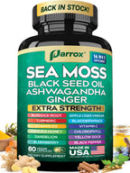 Sea Moss Black Seed Oil Supplement, 16-in-1 Ashwagandha, Turmeric, 60 Caps