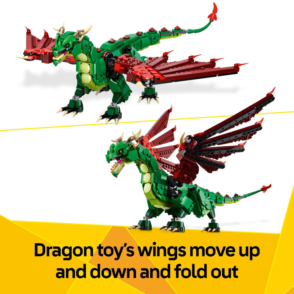 LEGO Creator 3 in 1 Medieval Dragon Toy - Building Toy with 3 Build Options, Dragon, Sea Serpent, or Phoenix - Fantasy Set for Kids, Boys and Girls, Ages 9+ - Gift Idea for Birthdays - 31161